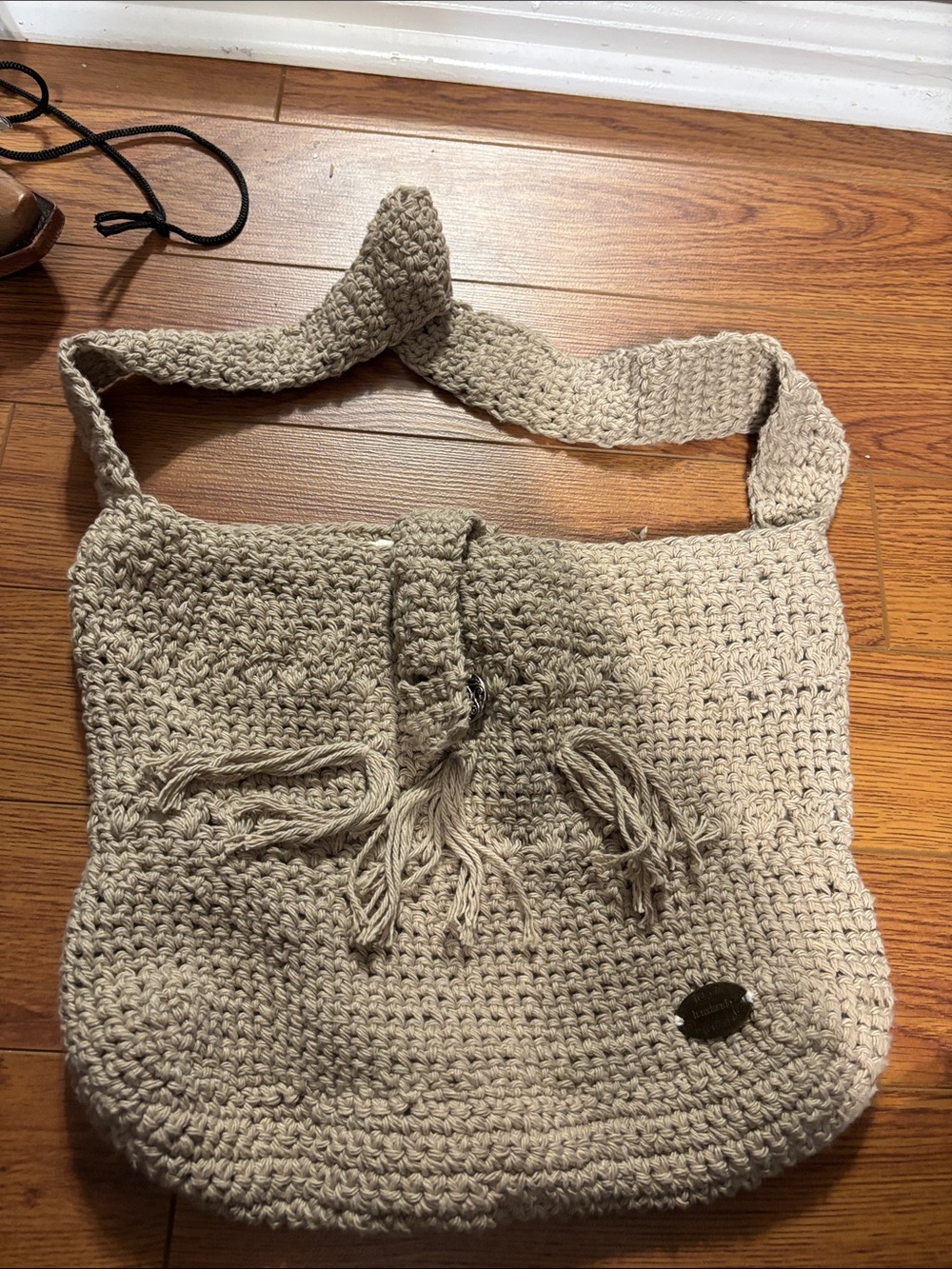 Handwoven Beige Crochet Shoulder Bag